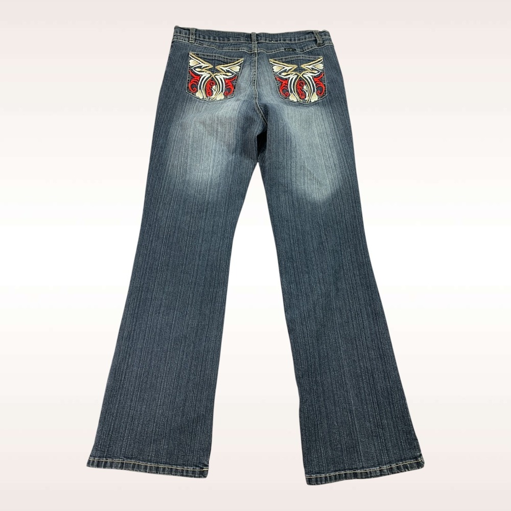 Paco Jeans Womens‎ 33x31 Blue Bootcut Stretch Embroidered Wings Western Y2K - Picture 13 of 15